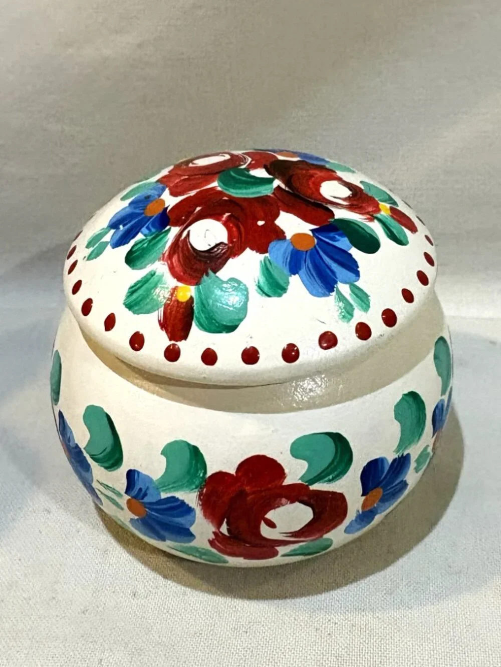 Hand Made Hand Painted Wooden Trinket Box with Lid Hungary Folk Art Floral